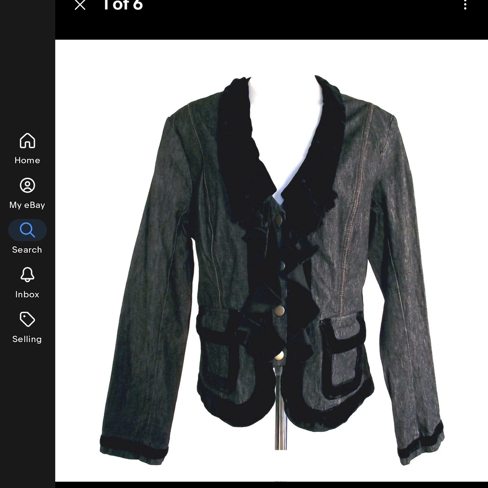 JEANOLOGY COLLECTION Stylish Black Velvet Trim Women's Jean Jacket 351